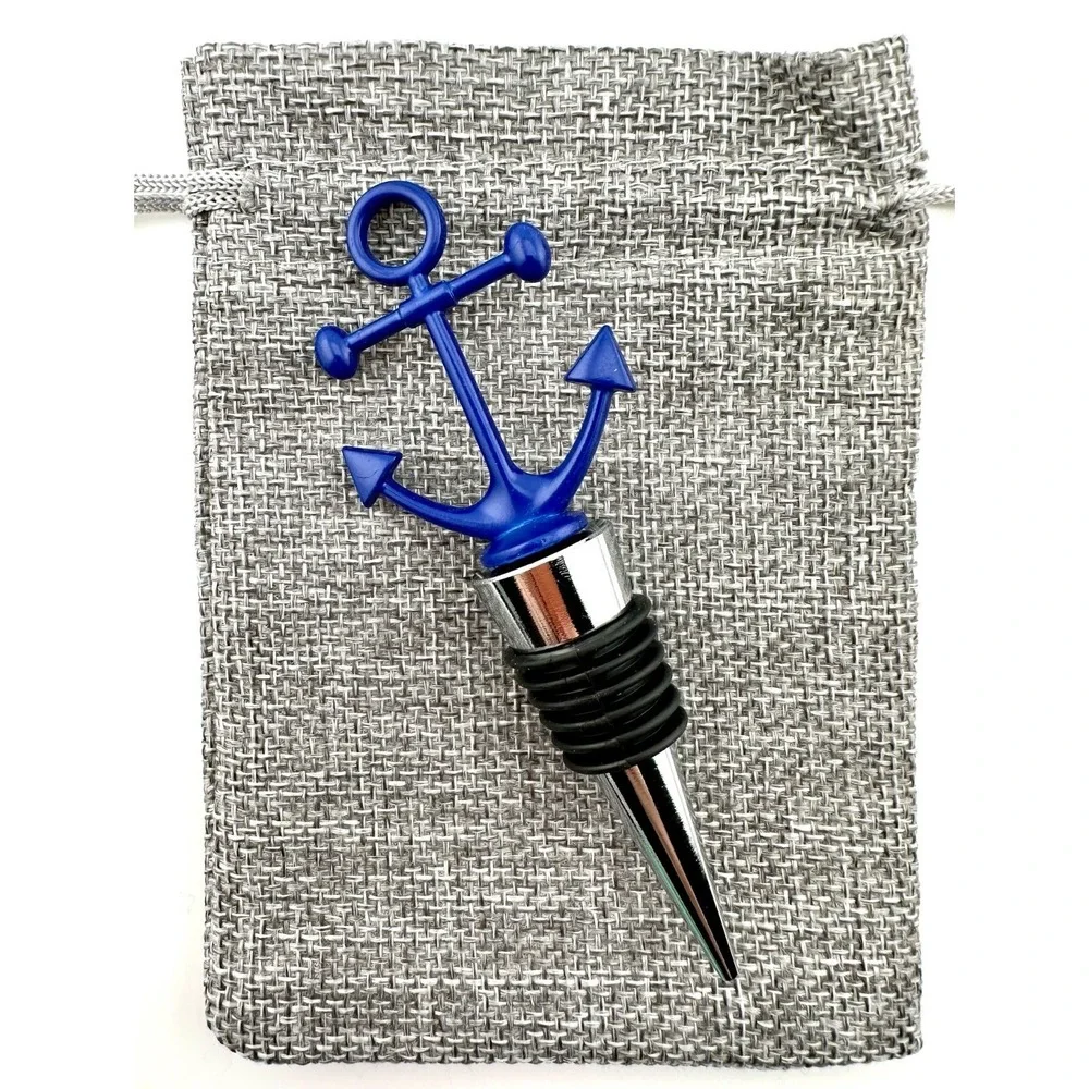 Boat‎ Anchor Bottle Stopper Cobalt Blue Cork Barware Gift Nautical NEW